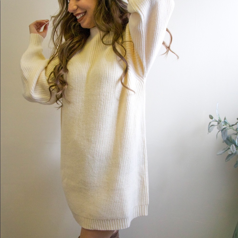 Sweater Dress with Balloon Sleeves